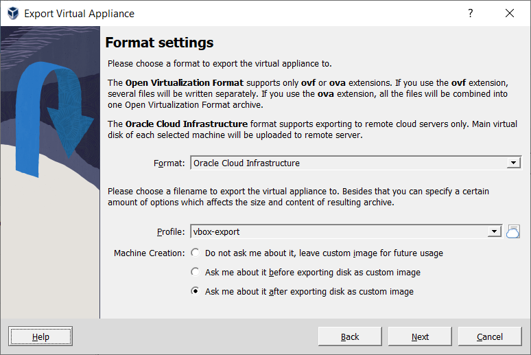 Appliance Settings Screen, Showing Cloud Profile and Machine Creation Settings
