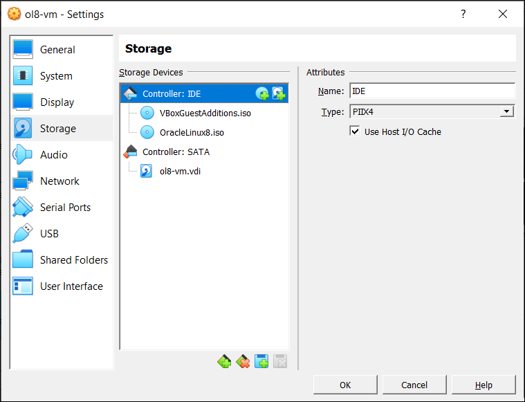 Storage Settings for a Virtual Machine