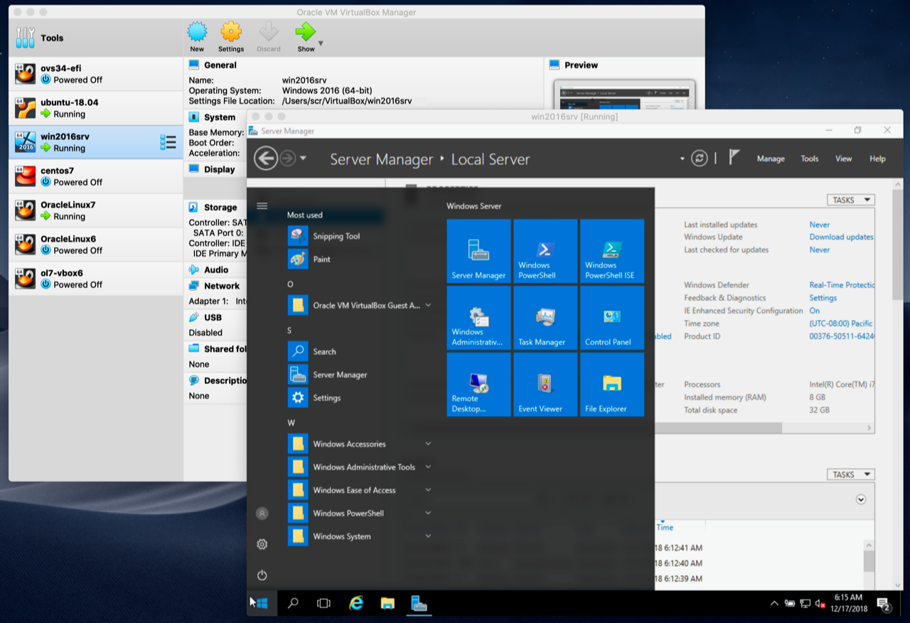 Windows Server 2016 Virtual Machine, Displayed on a Mac OS X Host